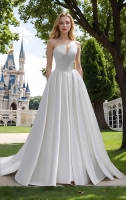 Wedding Dress - Princess Crepe Ball Gown with Waspie Drop Waist and Box Pleated Skirt - BLC-B1004