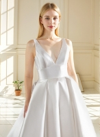  Wedding Dress - Satin Empire Waist Line Ball Gown with Slit Skirt - BLL-B3002