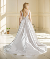  Wedding Dress - Satin Empire Waist Line Ball Gown with Slit Skirt - BLL-B3002