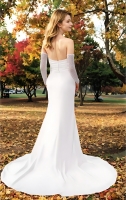  Wedding Dress - Crepe Fitted and Flair Dual Neckline Pleated Slit Skirt with Detachable Beaded Sleeves - BLL-F1005