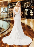 Wedding Dress - Crepe Fitted and Flair  with Bustier Waist Line and Drapery Backline - BLL-F3005