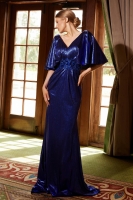 Mother of the Bride Dress -  Long Metallic Material with V-neck and Back - CH-NAMD130
