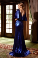 Mother of the Bride Dress -  Long Metallic Material with V-neck and Back - CH-NAMD130