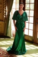 Mother of the Bride Dress -  Long Metallic Material with V-neck and Back - CH-NAMD130