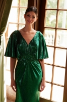 Mother of the Bride Dress -  Long Metallic Material with V-neck and Back - CH-NAMD130