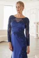 Mother of the Bride Dress -  Satin with Long Sleeves and a Pleated Waistline - CH-NAME123