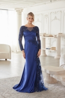 Mother of the Bride Dress -  Satin with Long Sleeves and a Pleated Waistline - CH-NAME123