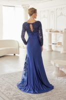Mother of the Bride Dress -  Satin with Long Sleeves and a Pleated Waistline - CH-NAME123