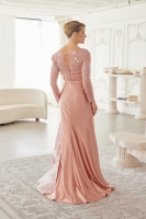 Mother of the Bride Dress -  Satin with Long Sleeves and a Pleated Waistline - CH-NAME123