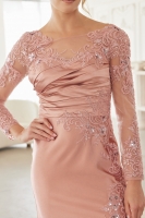 Mother of the Bride Dress -  Satin with Long Sleeves and a Pleated Waistline - CH-NAME123