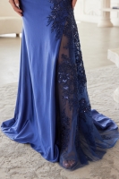 Mother of the Bride Dress -  Satin with Long Sleeves and a Pleated Waistline - CH-NAME123