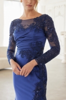 Mother of the Bride Dress -  Satin with Long Sleeves and a Pleated Waistline - CH-NAME123
