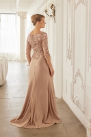 Mother Of The Bride Dress - Satin Floral Applique 3/4 Sleeve Dress with Ruffle Slit - CH-NAME126