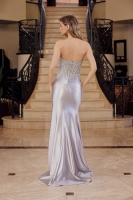 Long Fitted Satin Dress With A Sheer Boned Applique Waistline - CH-NAE1527-1