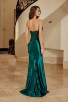 Long Fitted Satin Dress With A Sheer Boned Applique Waistline - CH-NAE1527-1
