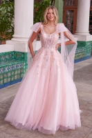 Semi-Quinceanera Draped Tie-Up Straps Applique Tulle Dress - CH-NAH1680