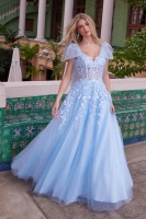 Semi-Quinceanera Draped Tie-Up Straps Applique Tulle Dress - CH-NAH1680