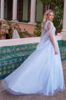 Semi-Quinceanera Draped Tie-Up Straps Applique Tulle Dress - CH-NAH1680