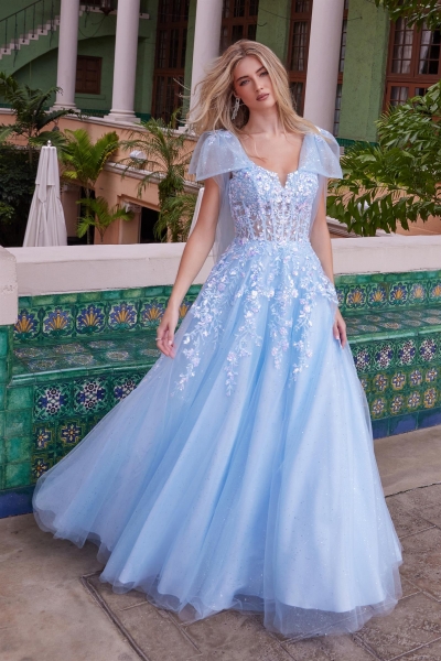 Semi-Quinceanera Draped Tie-Up Straps Applique Tulle Dress - CH-NAH1680