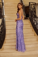 Sleeveless V-Neck Fully Sequined Gown with Slit - CH-NAA1583