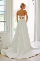 Satin A-line Peaked Crossover Neckline Partial Coverage Back Chapel Train - CH-NAJW1053
