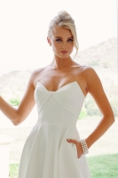 Satin A-line Peaked Crossover Neckline Partial Coverage Back Chapel Train - CH-NAJW1053