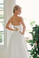 Satin A-line Peaked Crossover Neckline Partial Coverage Back Chapel Train - CH-NAJW1053