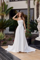 Strapless Satin A Line Straight Neckline Chapel Length Train - CH-NAJW1045