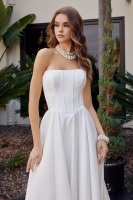Strapless Satin A Line Straight Neckline Chapel Length Train - CH-NAJW1045