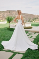 A Line Satin Off Shoulder Sleeves Zipper Back Chapel Train - CH-NAJW1048