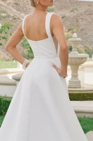 A Line Satin Off Shoulder Sleeves Zipper Back Chapel Train - CH-NAJW1048