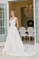A Line Satin V-Neckline Applique Bodice Button Down Back - CH-NAJW1049
