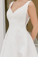 A Line Satin V-Neckline Applique Bodice Button Down Back - CH-NAJW1049