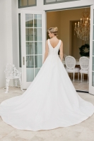 A Line Satin V-Neckline Applique Bodice Button Down Back - CH-NAJW1049