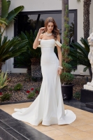 Straight Top Pleated Off-shoulder Wedding Gown - CH-NAJW1032