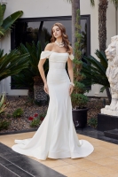 Straight Top Pleated Off-shoulder Wedding Gown - CH-NAJW1032