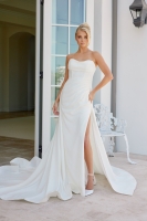 Strapless Pleated Bodice Wedding Gown With Slit - CH-NAJW1035