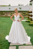 Satin V-neck A-line Wedding Dress - CH-NAJE1015
