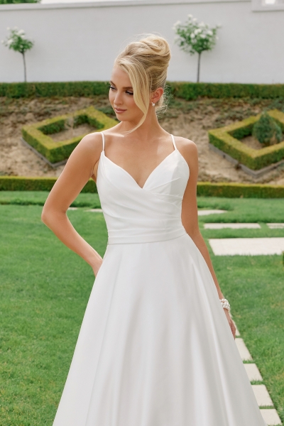 Satin V-neck A-line Wedding Dress - CH-NAJE1015