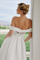 Satin Off-Shoulder A-line Wedding Dress with Slit - CH-NAJE1016