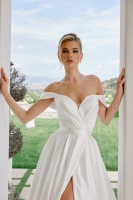 Satin Off-Shoulder A-line Wedding Dress with Slit - CH-NAJE1016