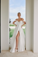 Satin Off-Shoulder A-line Wedding Dress with Slit - CH-NAJE1016