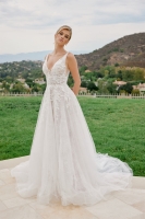 A Line Tulle Gown Sequined Lace Zipper Back Chapel Train - CH-NAJE1060L