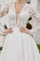 Illusion Long Sleeve Deep V Neckline A Line Chapel Train - CH-NAJE1078