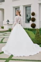 Illusion Long Sleeve Deep V Neckline A Line Chapel Train - CH-NAJE1078