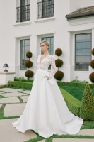 Illusion Long Sleeve Deep V Neckline A Line Chapel Train - CH-NAJE1078