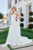 Wedding Dress - Applique Floral Straps Crossover Sweetheart Neckline Lace Overlay - CH-NAJE1079