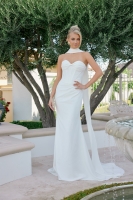 Wedding Dress - Fitted Gown Neck Scarf Overlay Crossover Sweetheart Bodice Train - CH-NAJE1081