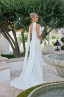 Wedding Dress - Fitted Gown Neck Scarf Overlay Crossover Sweetheart Bodice Train - CH-NAJE1081
