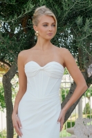 Wedding Dress - Fitted Gown Neck Scarf Overlay Crossover Sweetheart Bodice Train - CH-NAJE1081